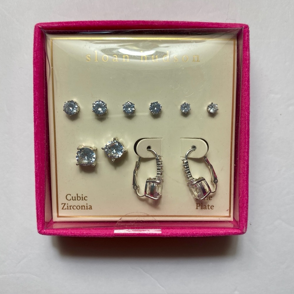 Sloan Hudson 5 Earring Set Cubic Zirconia & Fine Silver Plate 4 Studs & 1 Drop